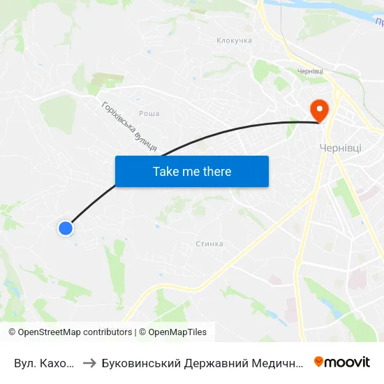 Вул. Каховська to Буковинський Державний Медичний Університет map