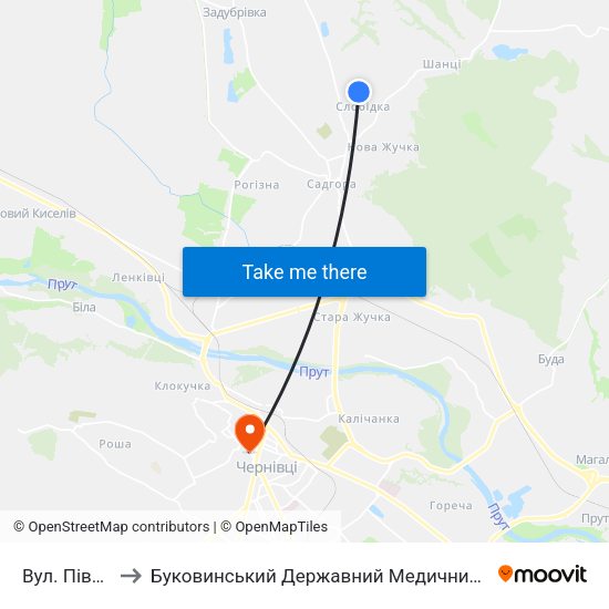 Вул. Північна to Буковинський Державний Медичний Університет map