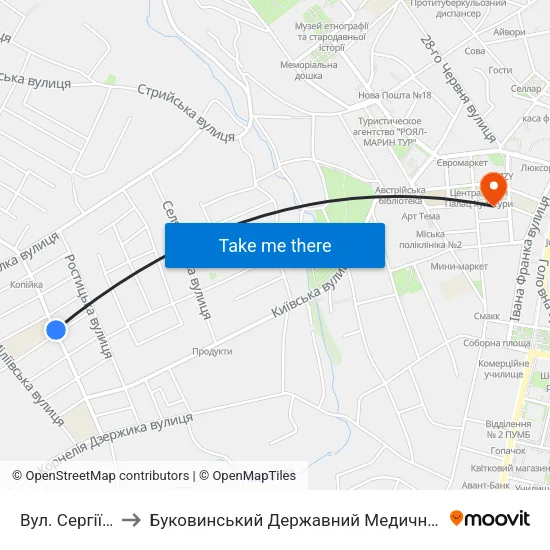 Вул. Сергіївська to Буковинський Державний Медичний Університет map