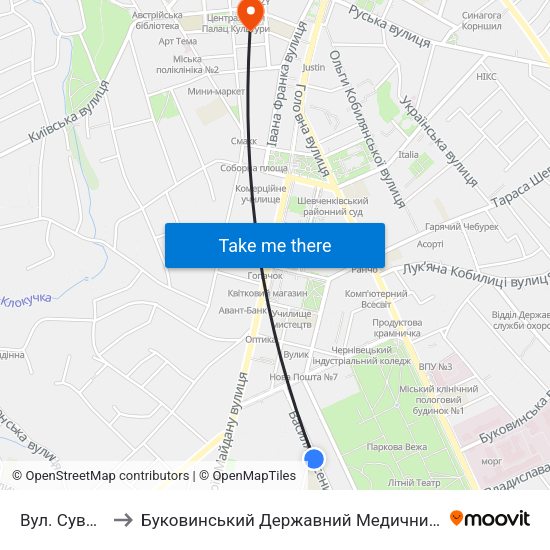 Вул. Суворова to Буковинський Державний Медичний Університет map