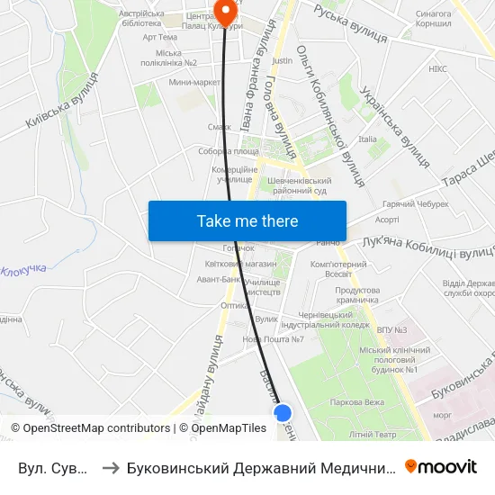 Вул. Суворова to Буковинський Державний Медичний Університет map