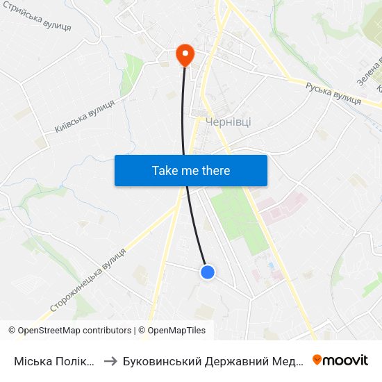 Міська Поліклініка №5 to Буковинський Державний Медичний Університет map