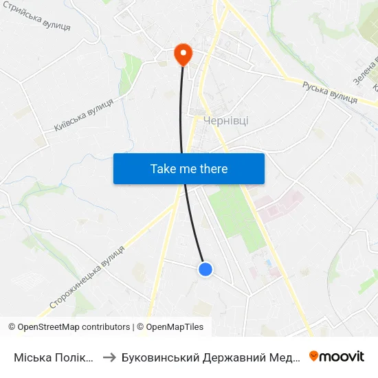 Міська Поліклініка №5 to Буковинський Державний Медичний Університет map