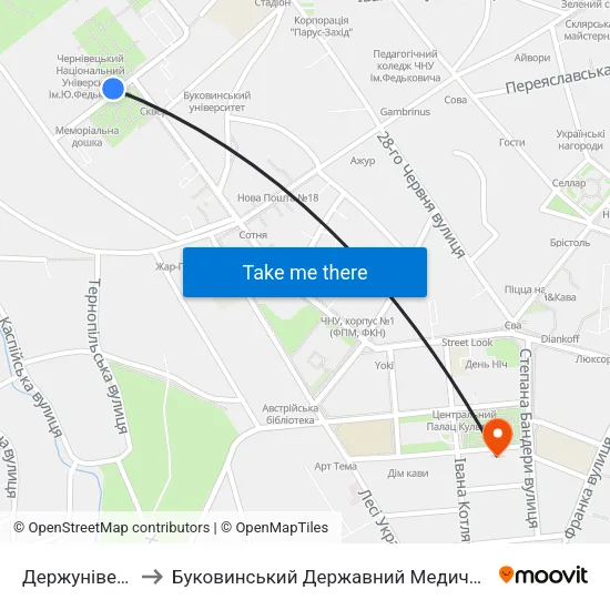 Держуніверситет to Буковинський Державний Медичний Університет map