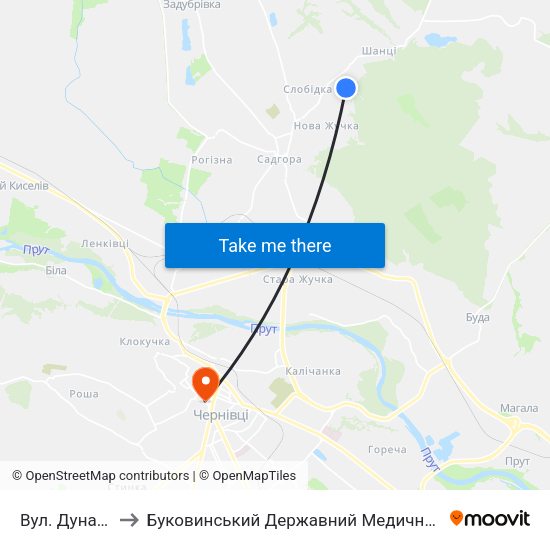 Вул. Дунайська to Буковинський Державний Медичний Університет map