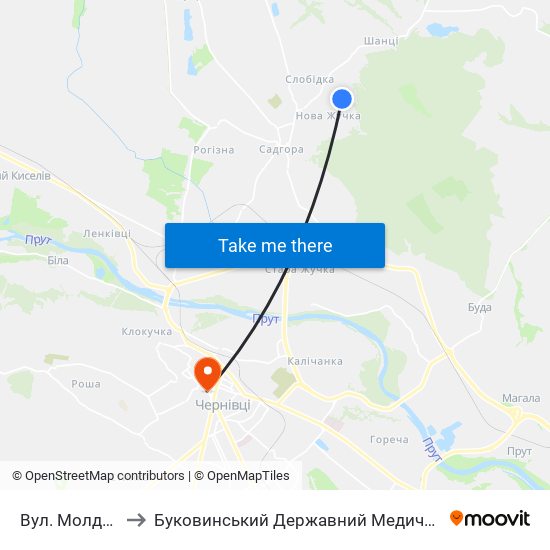 Вул. Молдавська to Буковинський Державний Медичний Університет map