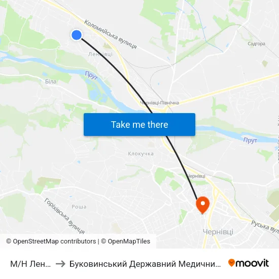 М/Н Ленківці to Буковинський Державний Медичний Університет map