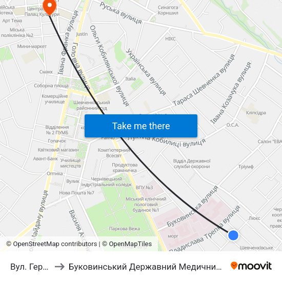 Вул. Герцена to Буковинський Державний Медичний Університет map