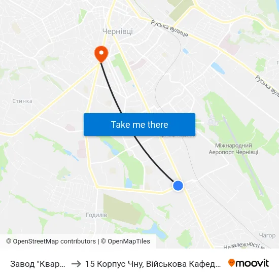 Завод "Кварц" to 15 Корпус Чну, Військова Кафедра map
