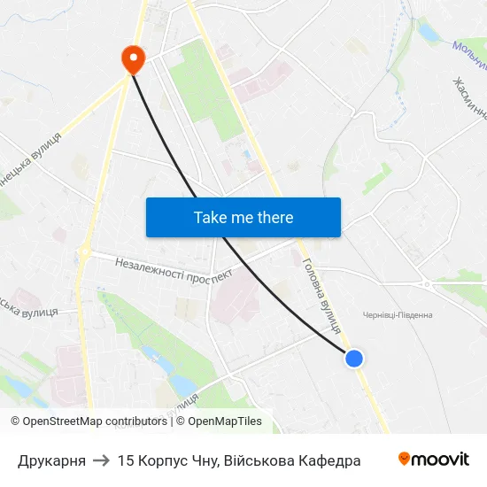 Друкарня to 15 Корпус Чну, Військова Кафедра map
