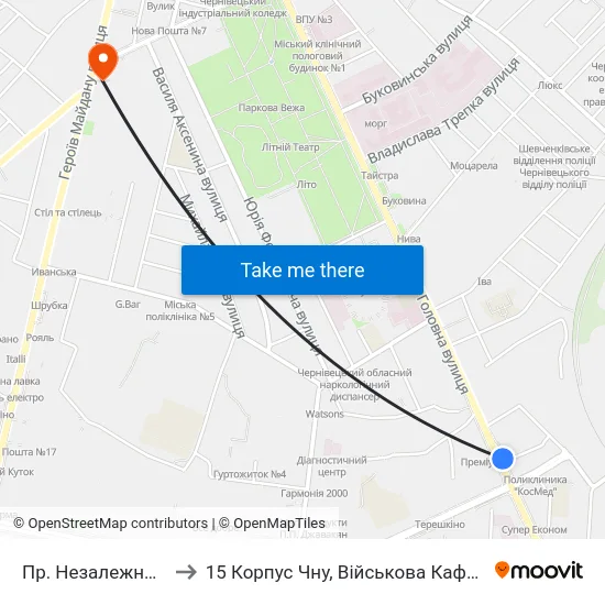 Пр. Незалежності to 15 Корпус Чну, Військова Кафедра map