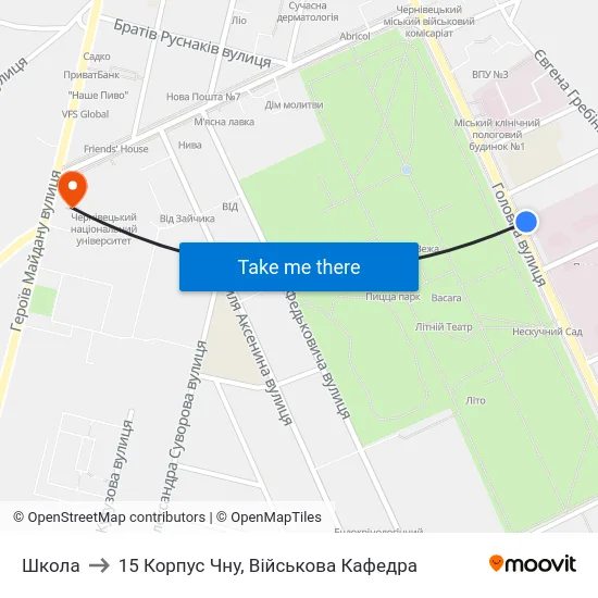 Школа to 15 Корпус Чну, Військова Кафедра map