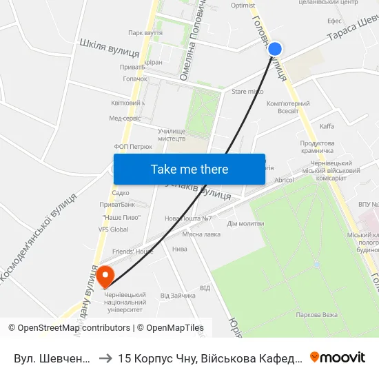 Вул. Шевченка to 15 Корпус Чну, Військова Кафедра map