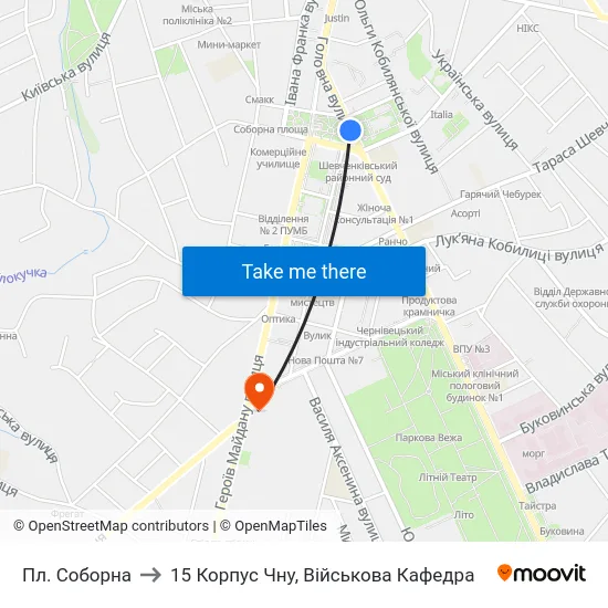 Пл. Соборна to 15 Корпус Чну, Військова Кафедра map