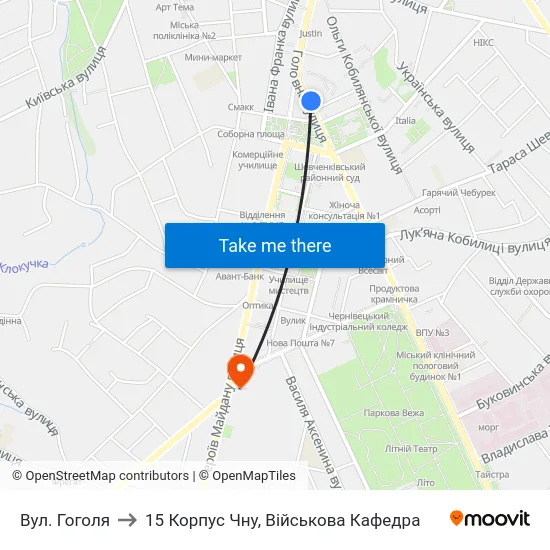 Вул. Гоголя to 15 Корпус Чну, Військова Кафедра map