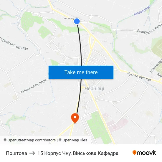 Поштова to 15 Корпус Чну, Військова Кафедра map