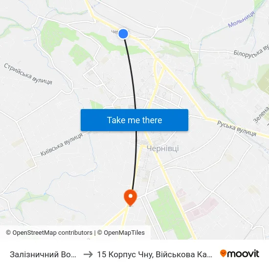 Залізничний Вокзал to 15 Корпус Чну, Військова Кафедра map