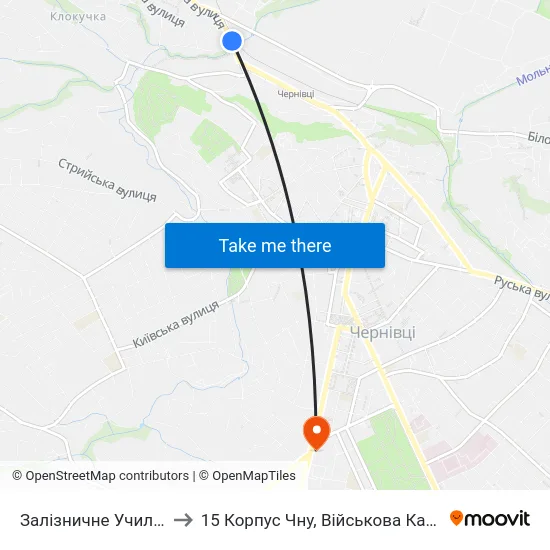 Залізничне Училище to 15 Корпус Чну, Військова Кафедра map