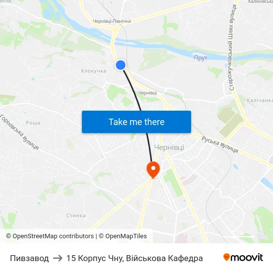 Пивзавод to 15 Корпус Чну, Військова Кафедра map