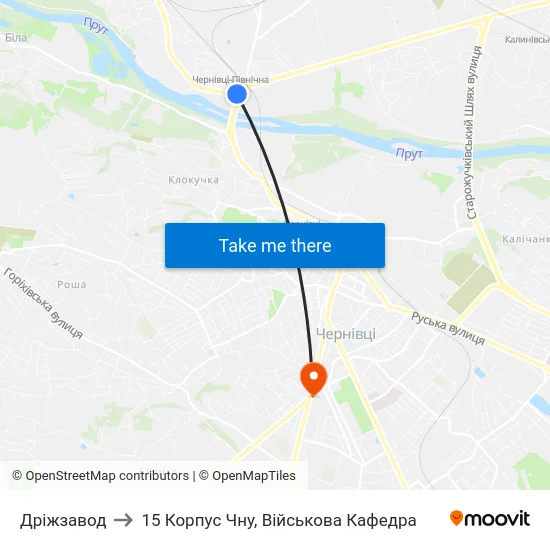Дріжзавод to 15 Корпус Чну, Військова Кафедра map