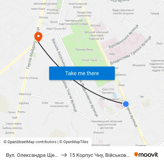 Вул. Олександра Щербанюка to 15 Корпус Чну, Військова Кафедра map