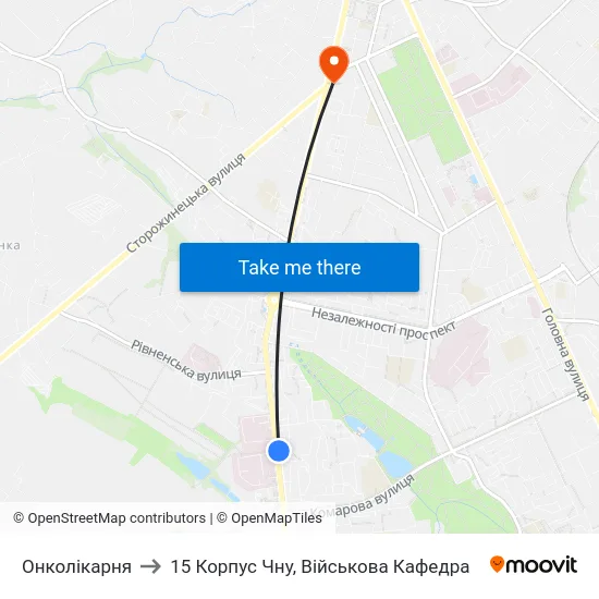 Онколікарня to 15 Корпус Чну, Військова Кафедра map