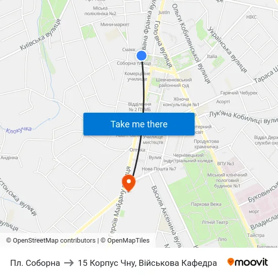 Пл. Соборна to 15 Корпус Чну, Військова Кафедра map