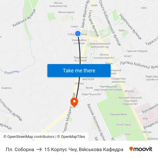 Пл. Соборна to 15 Корпус Чну, Військова Кафедра map