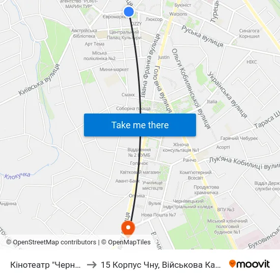 Кінотеатр "Чернівці" to 15 Корпус Чну, Військова Кафедра map