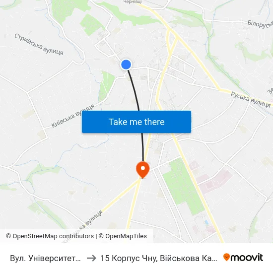 Вул. Університетська to 15 Корпус Чну, Військова Кафедра map