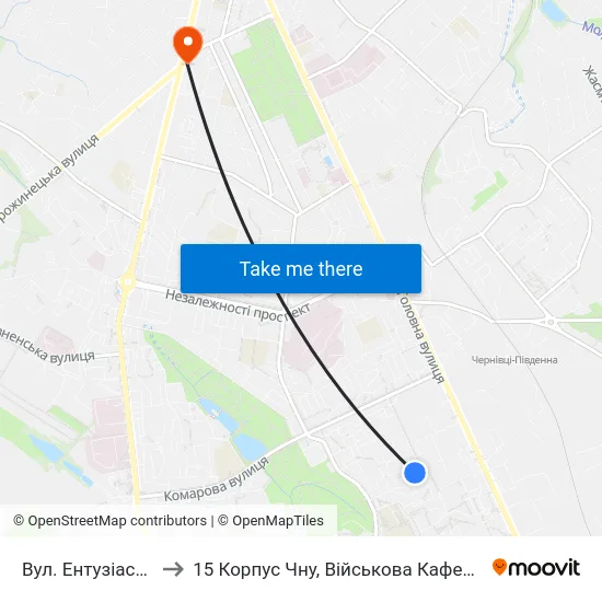 Вул. Ентузіастів to 15 Корпус Чну, Військова Кафедра map