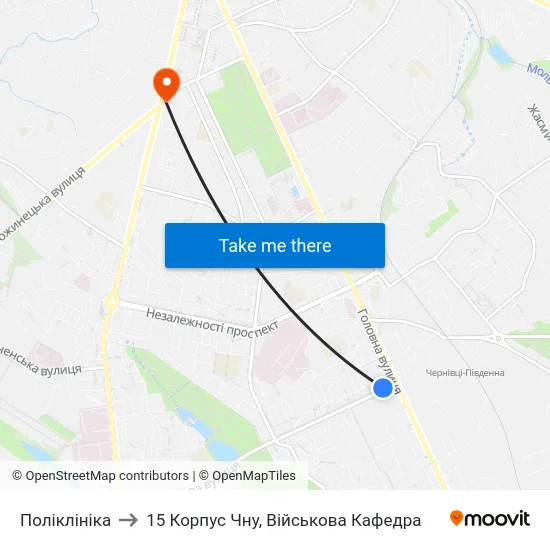 Поліклініка to 15 Корпус Чну, Військова Кафедра map