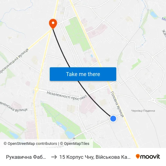 Рукавична Фабрика to 15 Корпус Чну, Військова Кафедра map
