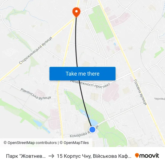 Парк "Жовтневий" to 15 Корпус Чну, Військова Кафедра map