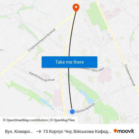 Вул. Комарова to 15 Корпус Чну, Військова Кафедра map