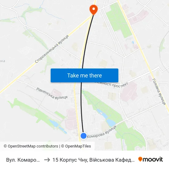 Вул. Комарова to 15 Корпус Чну, Військова Кафедра map