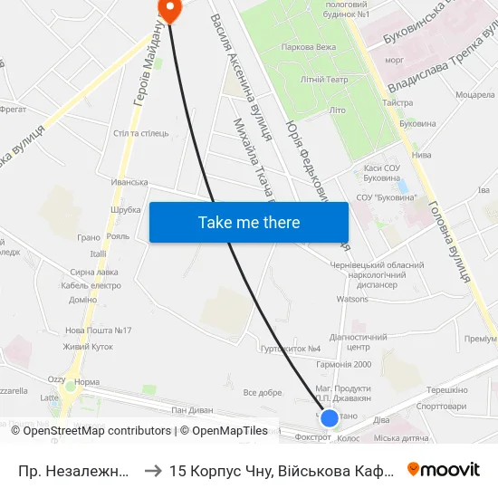 Пр. Незалежності to 15 Корпус Чну, Військова Кафедра map