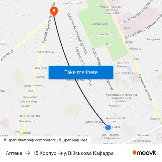 Аптека to 15 Корпус Чну, Військова Кафедра map