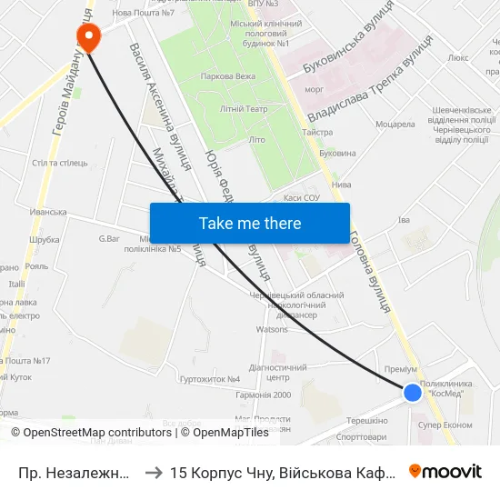 Пр. Незалежності to 15 Корпус Чну, Військова Кафедра map