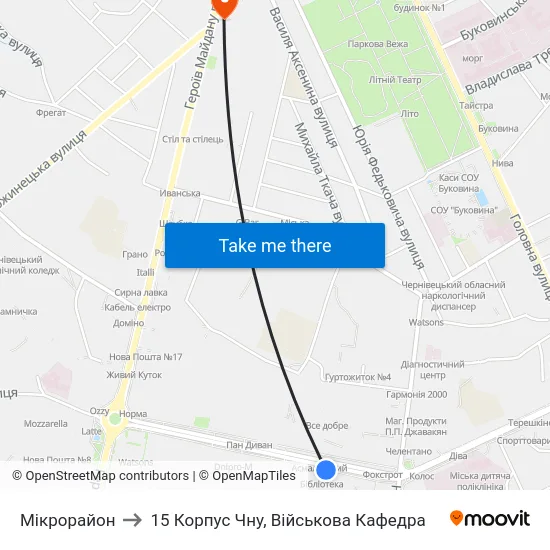 Мікрорайон to 15 Корпус Чну, Військова Кафедра map