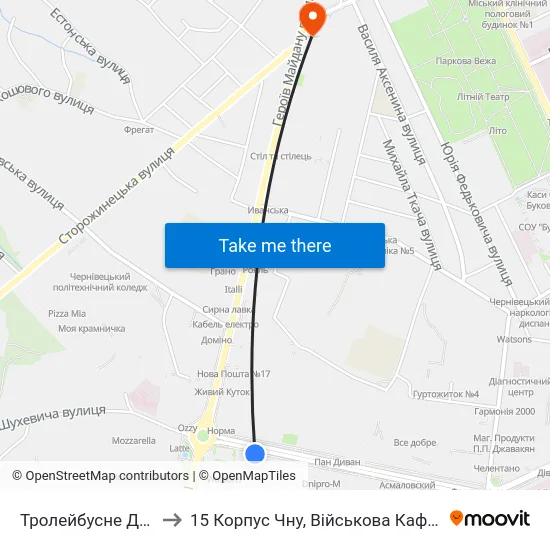 Тролейбусне Депо to 15 Корпус Чну, Військова Кафедра map