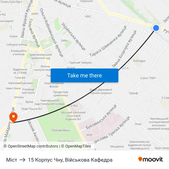 Міст to 15 Корпус Чну, Військова Кафедра map