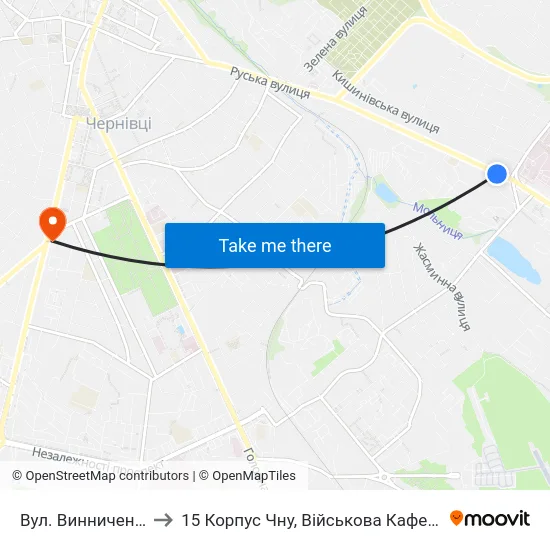 Вул. Винниченка to 15 Корпус Чну, Військова Кафедра map