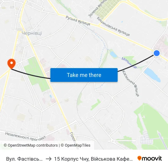 Вул. Фастівська to 15 Корпус Чну, Військова Кафедра map