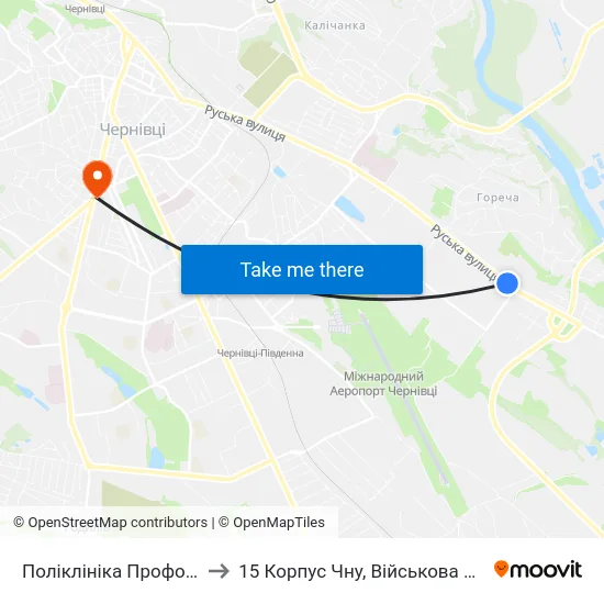 Поліклініка Профоглядів to 15 Корпус Чну, Військова Кафедра map