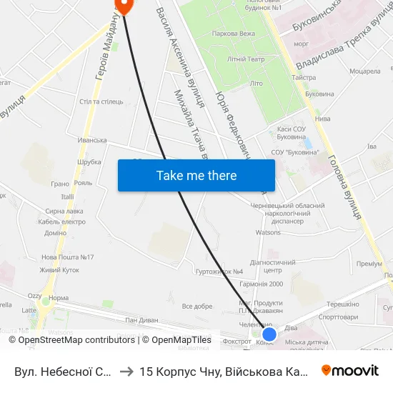 Вул. Небесної Сотні to 15 Корпус Чну, Військова Кафедра map