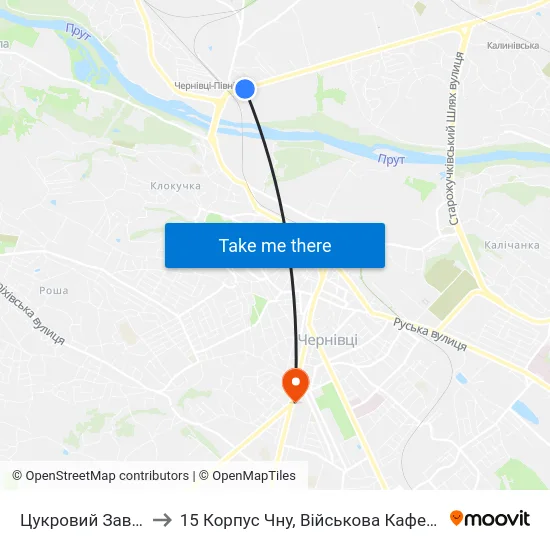 Цукровий Завод to 15 Корпус Чну, Військова Кафедра map