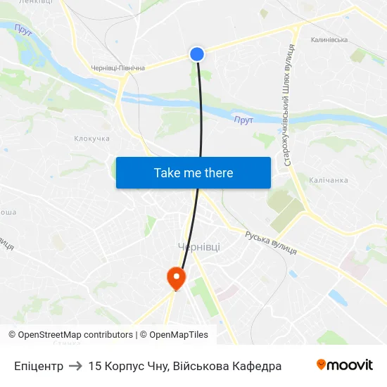 Епіцентр to 15 Корпус Чну, Військова Кафедра map