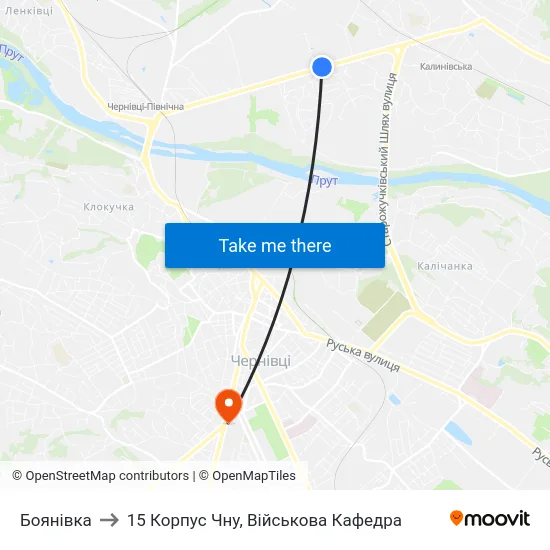Боянівка to 15 Корпус Чну, Військова Кафедра map