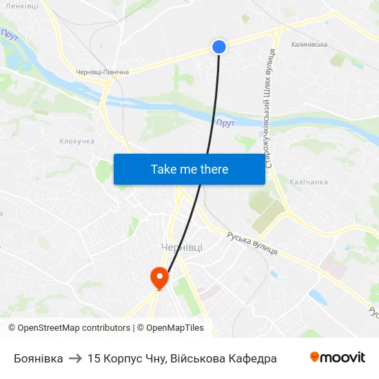 Боянівка to 15 Корпус Чну, Військова Кафедра map